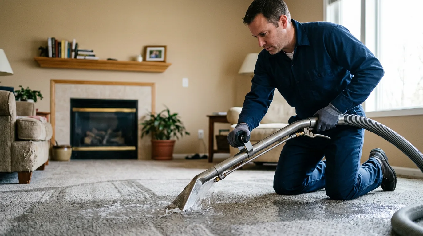Water damage restoration technician working near Crystal Lake, IL